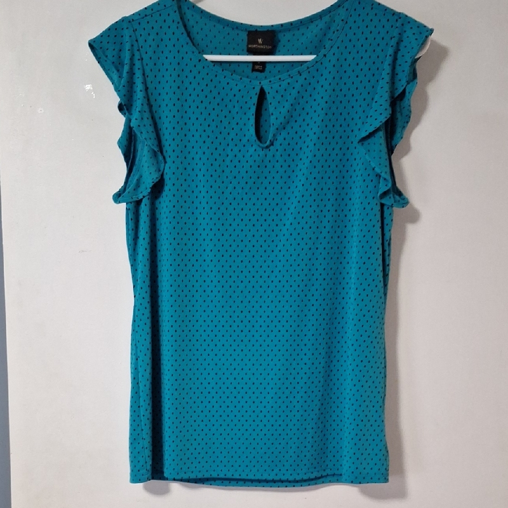 Worthington Teal Ruffle Sleeve Blouse